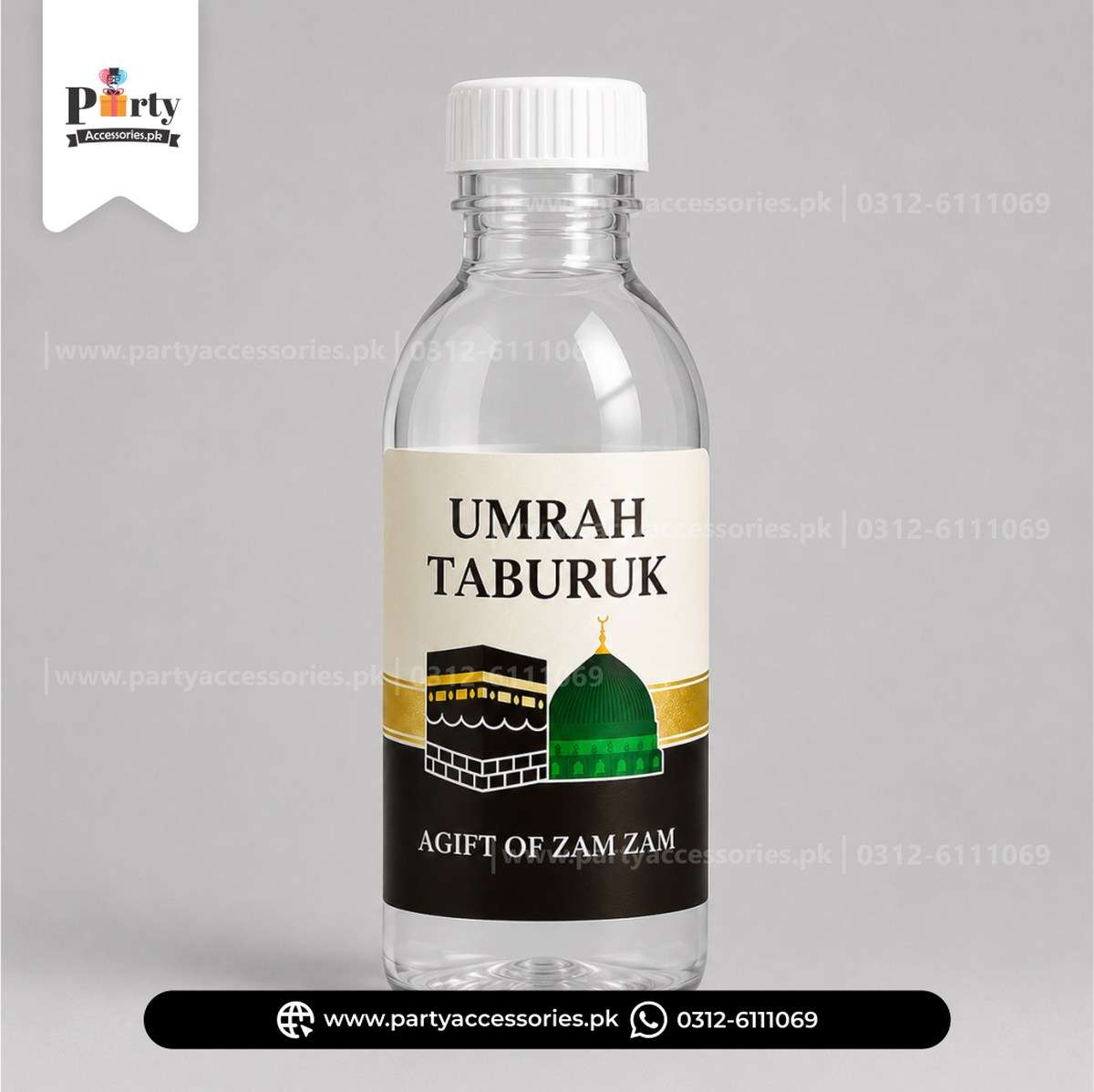 Umrah Tabaruk | Zam Zam bottle with lables | pack of 6