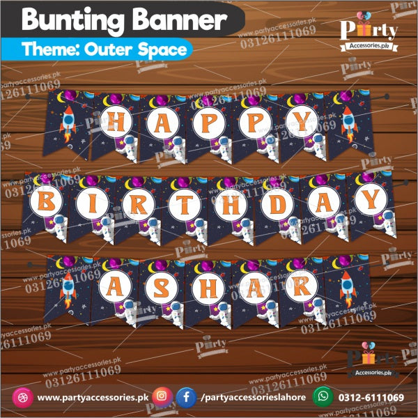 Outer Space Theme Customized  Bunting Banner For Birthday Parties