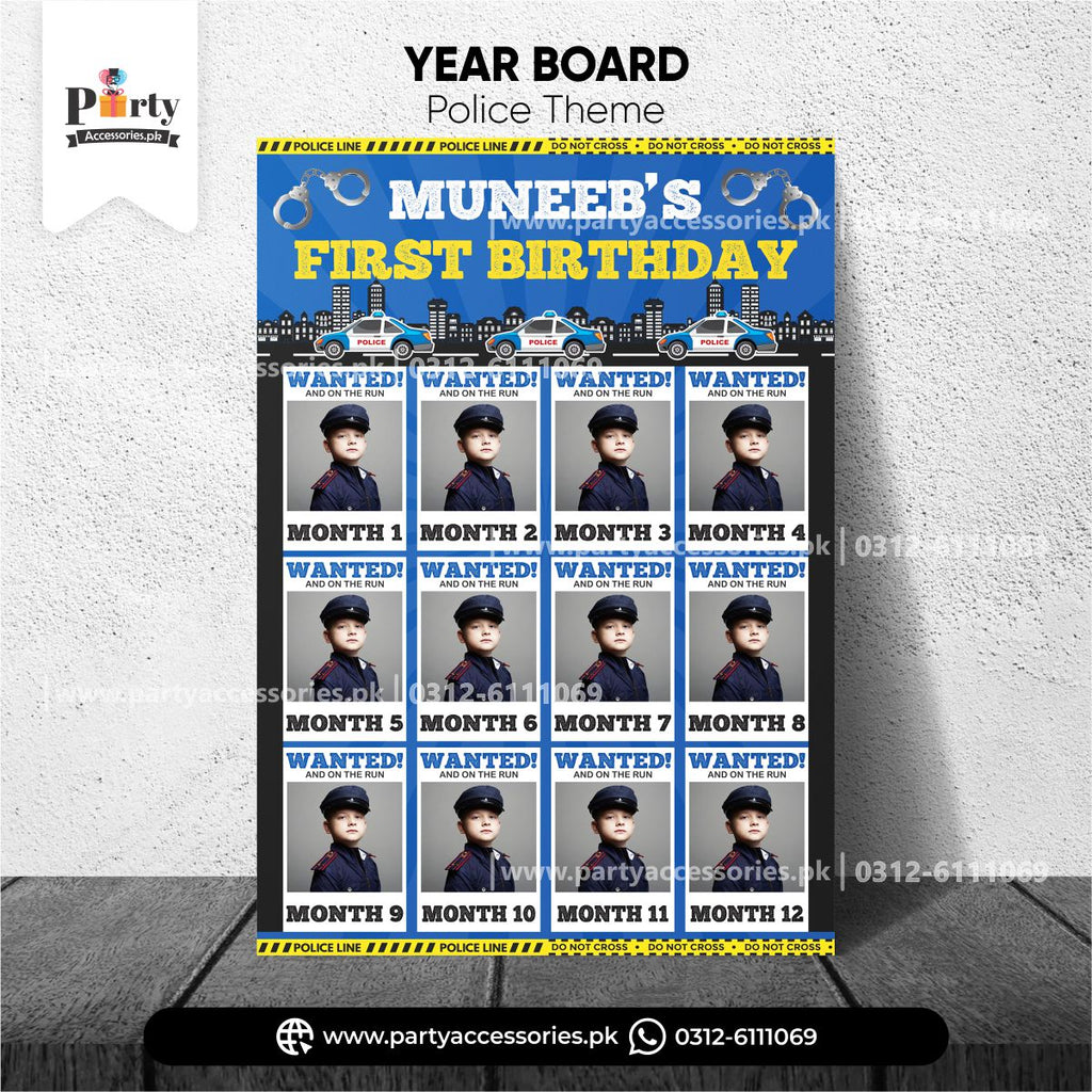 police theme birthday party customized year picture board 