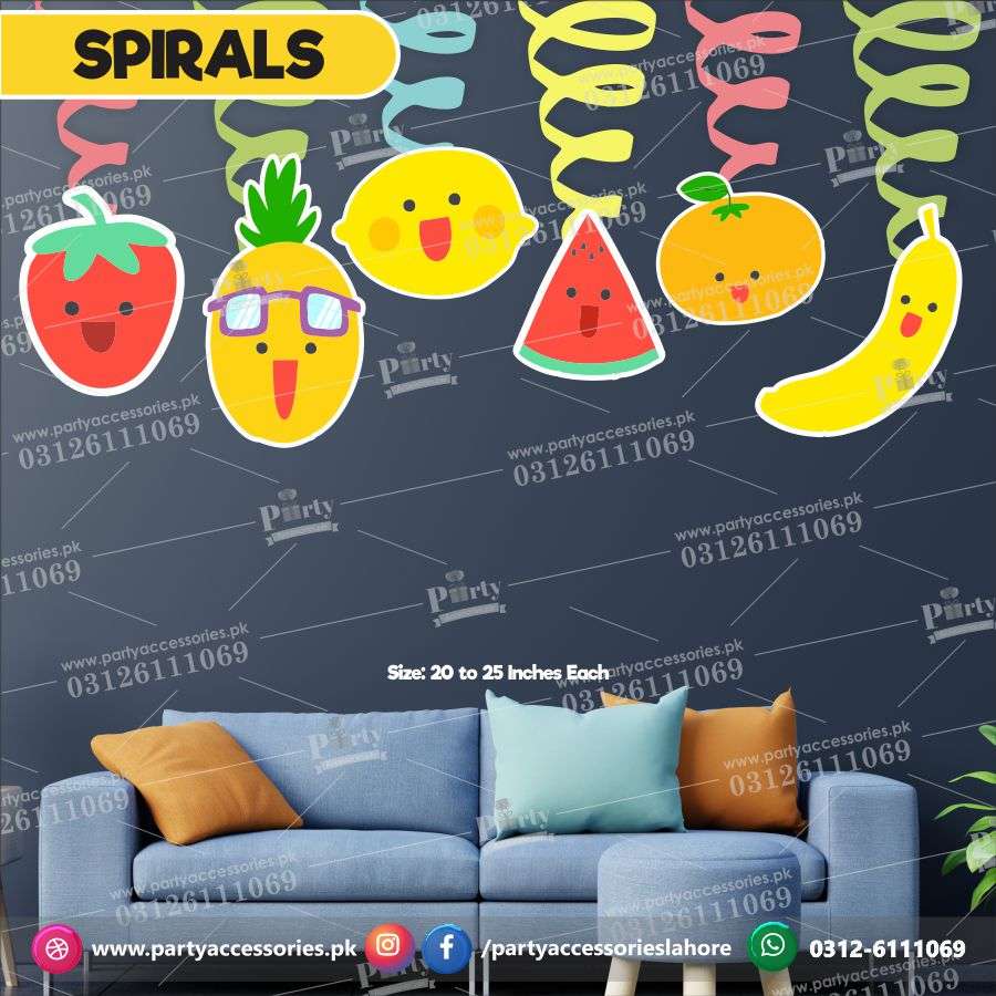 Spiral Hanging swirls in Tutti fruity theme birthday party decorations