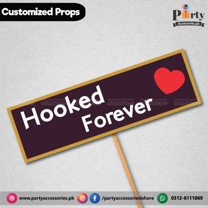 Customized funny WEDDING party photo prop HOOKED FOREVER