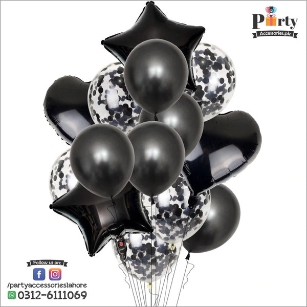 14pcs Black multi confetti balloons set, star balloons latex balloons heart foil balloons