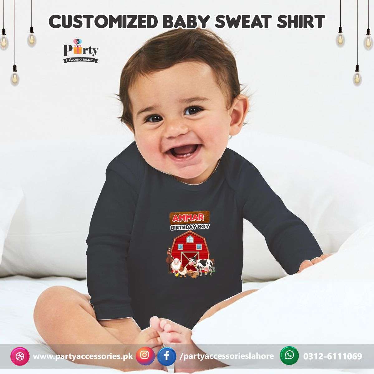 Farm Animals theme birthday customized Sweat shirt in Black