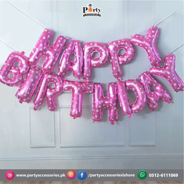 pink polka dots happy birthday foil balloons