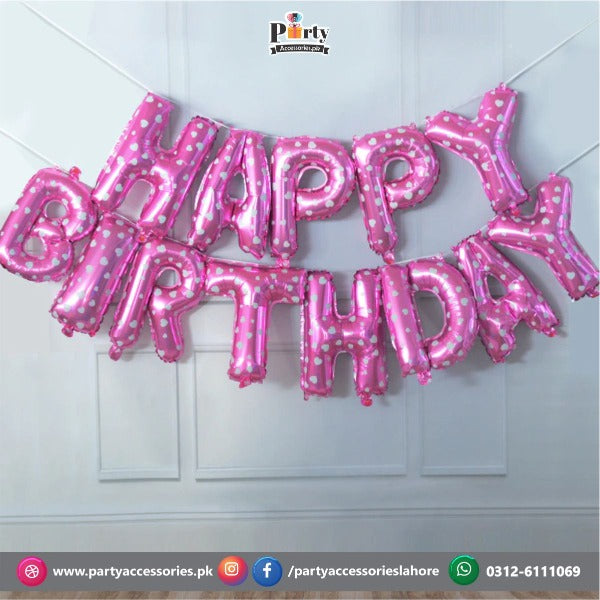 pink polka dots happy birthday foil balloons