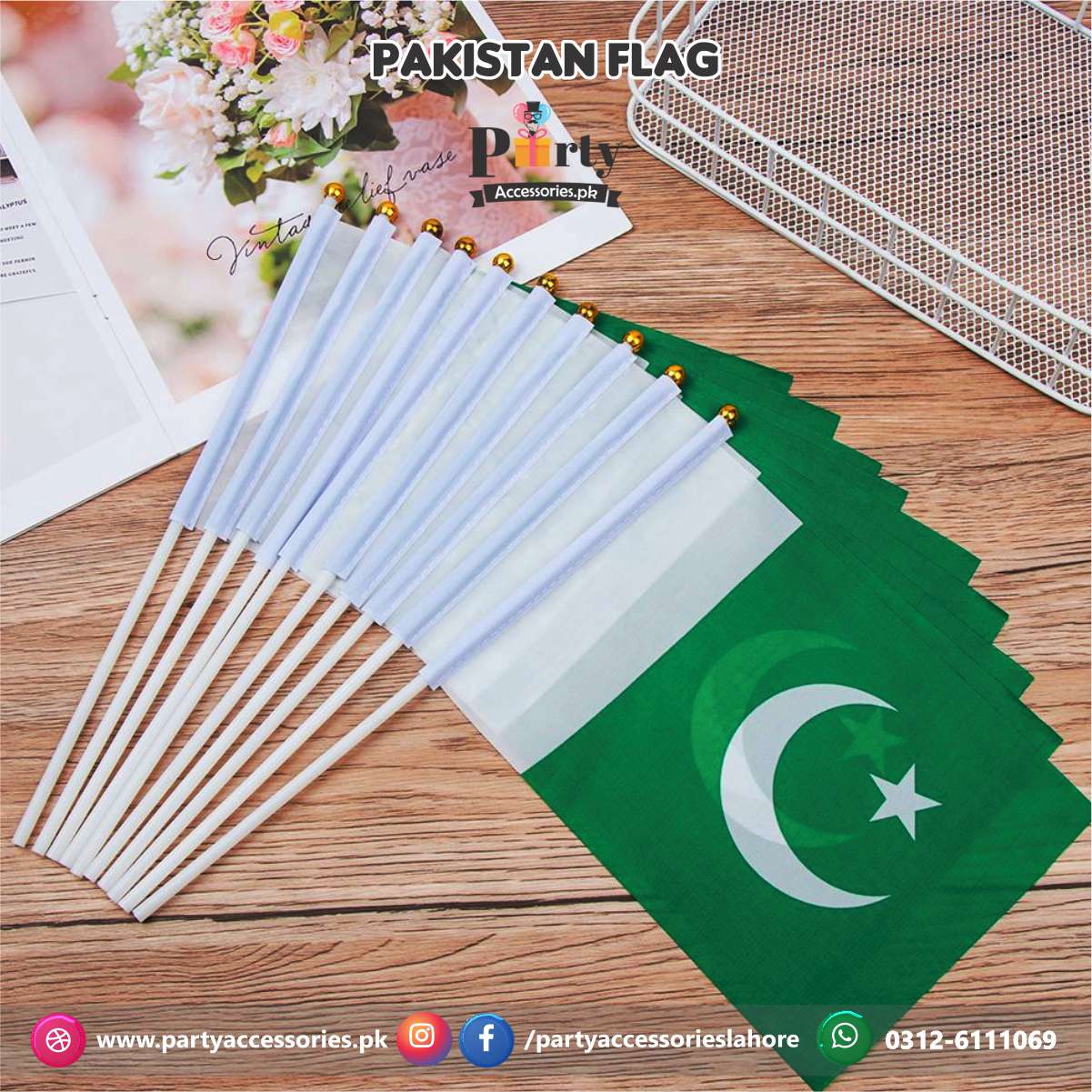 Pakistan Independence day celebrations hand flags 