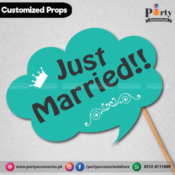 Customized funny WEDDING party photo prop JUST MARRIED