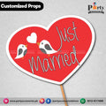 Customized funny WEDDING party photo prop JUST MARRIED love birds