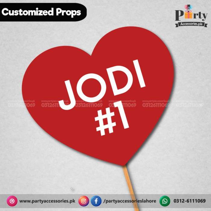 Customized funny WEDDING party photo prop JODI # 1 heart