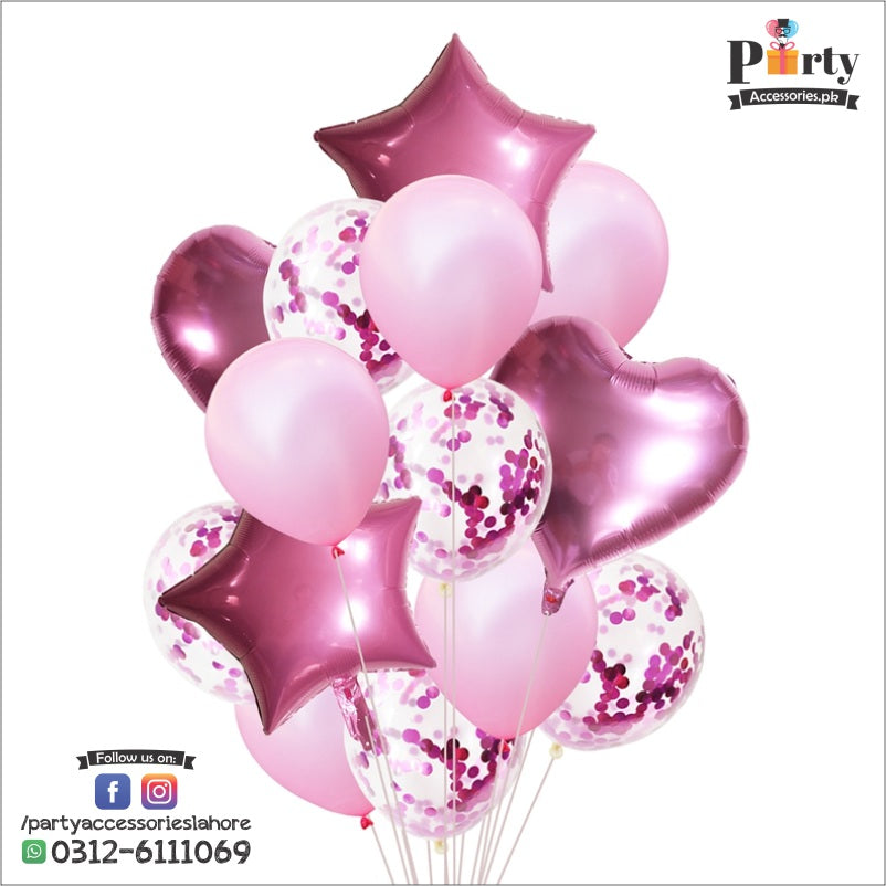 pink confetti foil balloon set