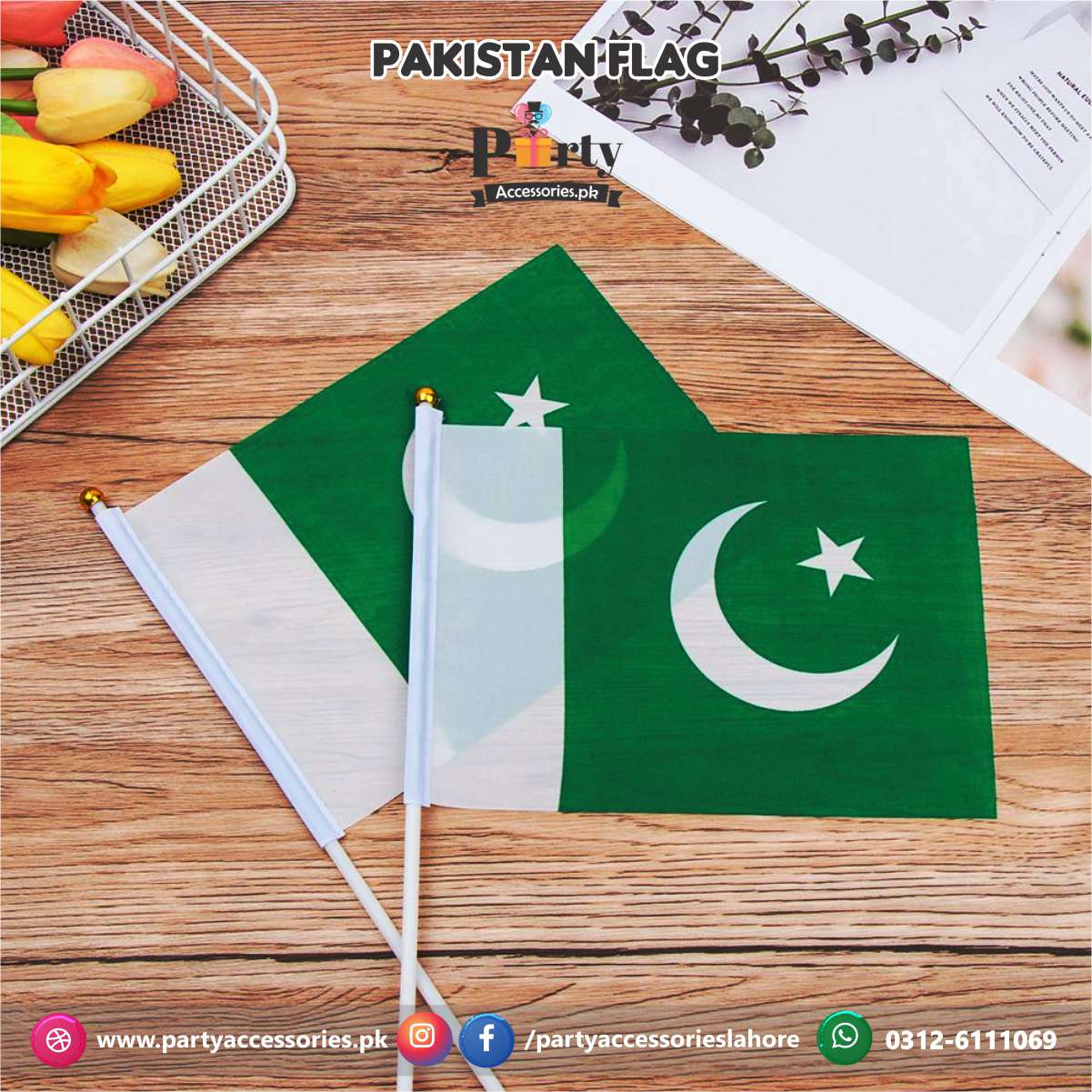 Pakistan Independence day celebrations hand flags 