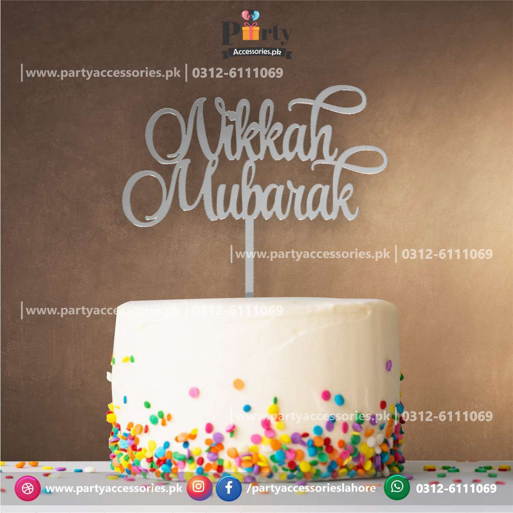 nikkah mubarak cake topper silver acrylic