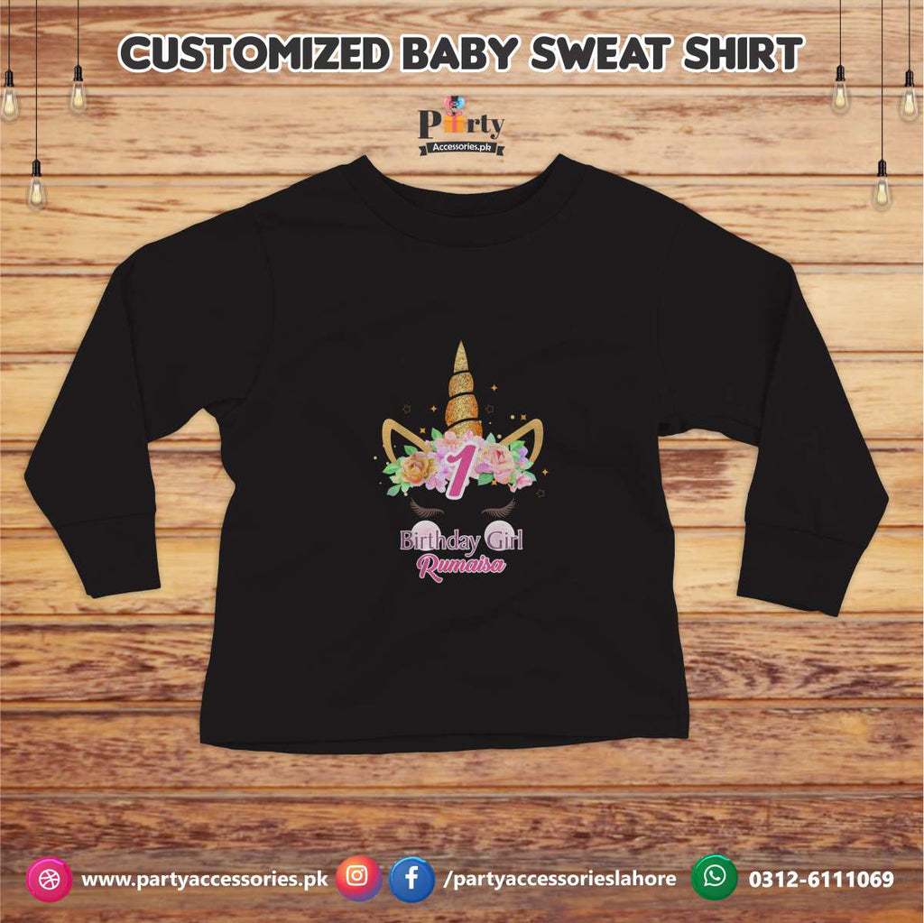 Unicorn theme birthday customized Sweat shirt in Black