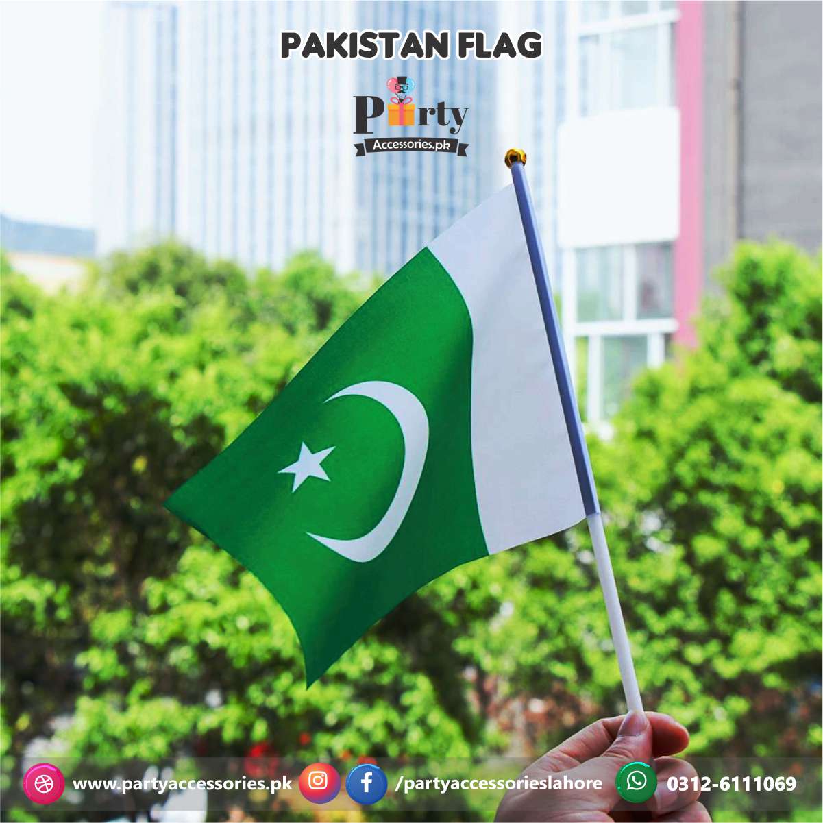 Pakistan Independence day celebrations hand flags 