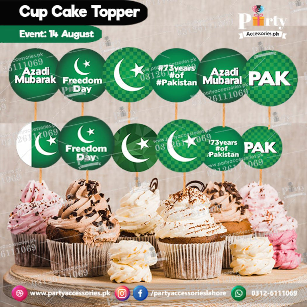 Customized 14 august theme Round Cupcake Toppers Set