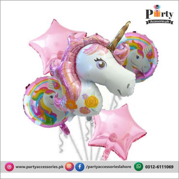 Unicorn exclusive foil balloons set with horse face shape, round and star balloons