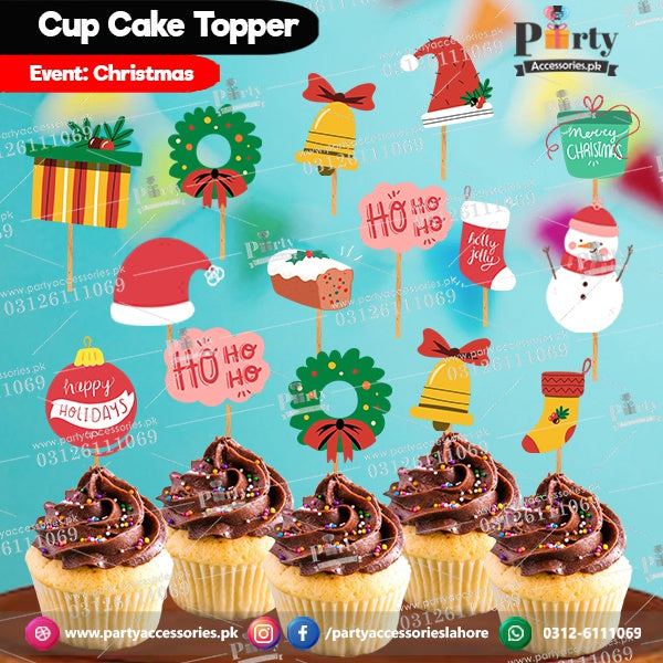 Christmas party theme cupcake toppers set