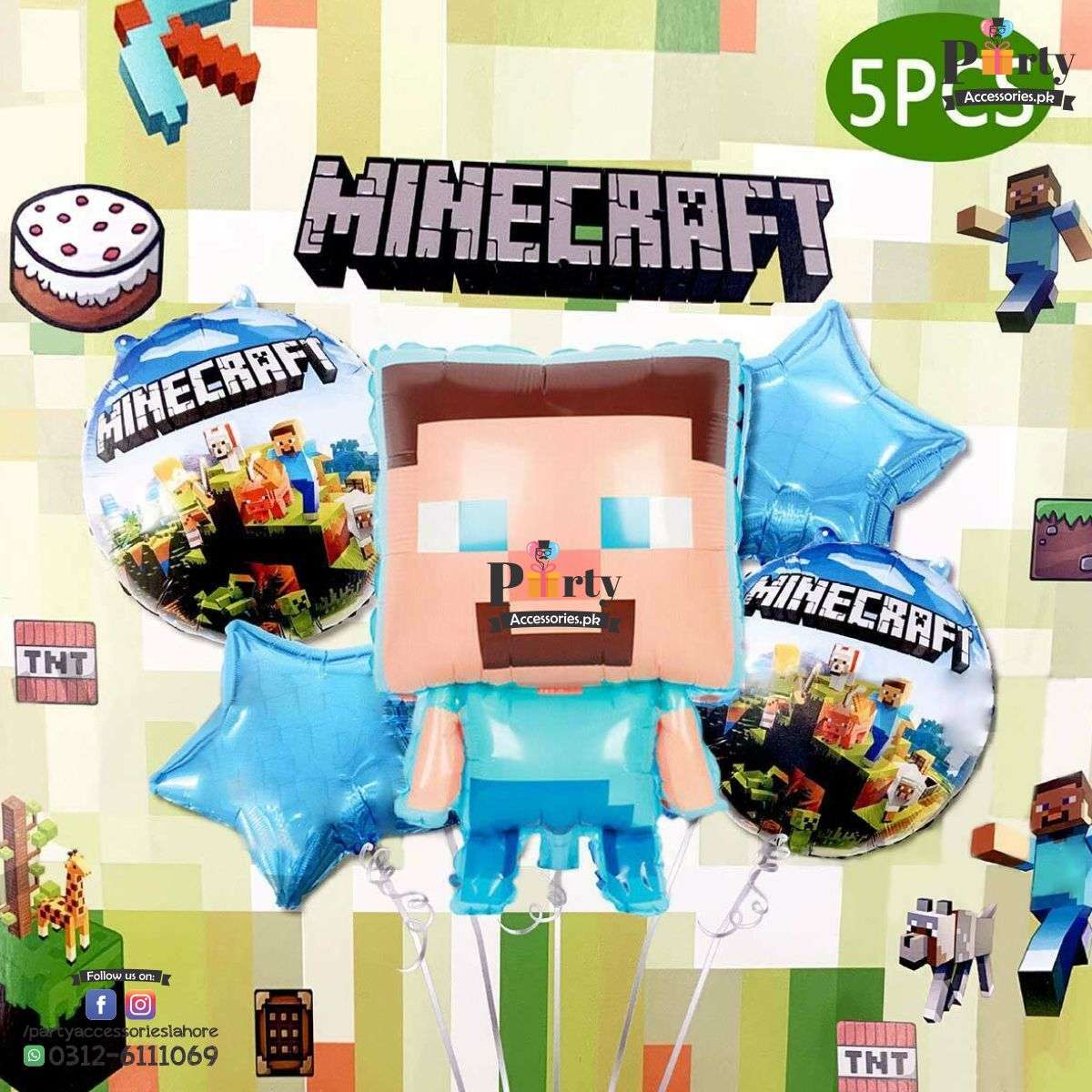 Minecraft themed birthday exclusive foil balloons