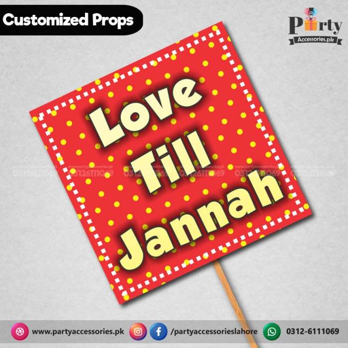 Customized funny WEDDING party photo prop LOVE TILL JANNAH