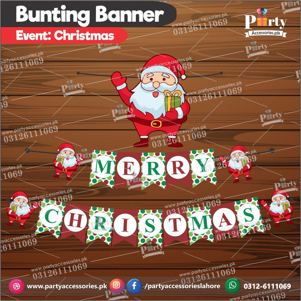 Merry Christmas Wall decoration bunting banner with elegant Santa cutouts