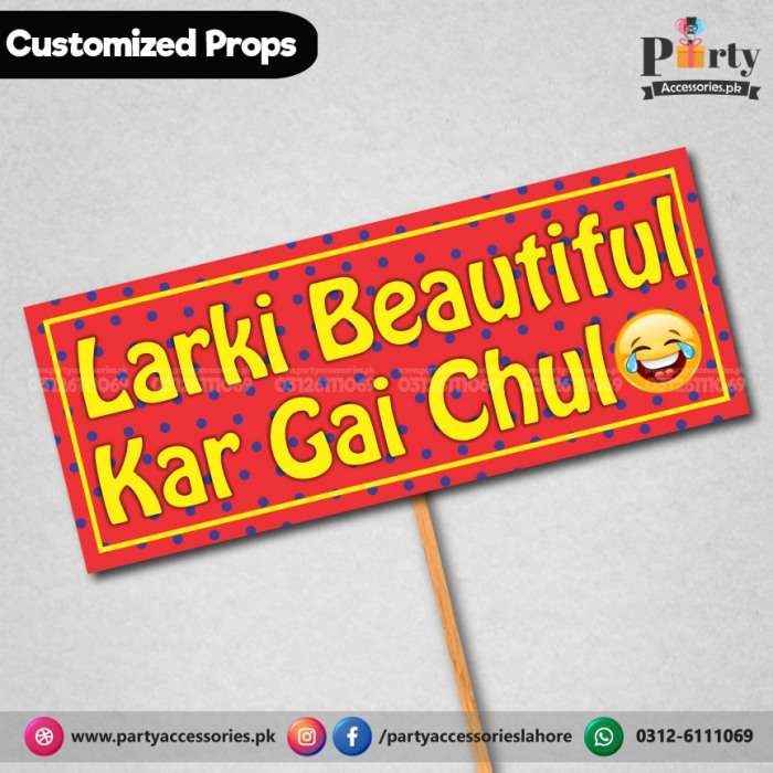 Customized funny WEDDING party photo prop LARKI BEAUTIFUL
