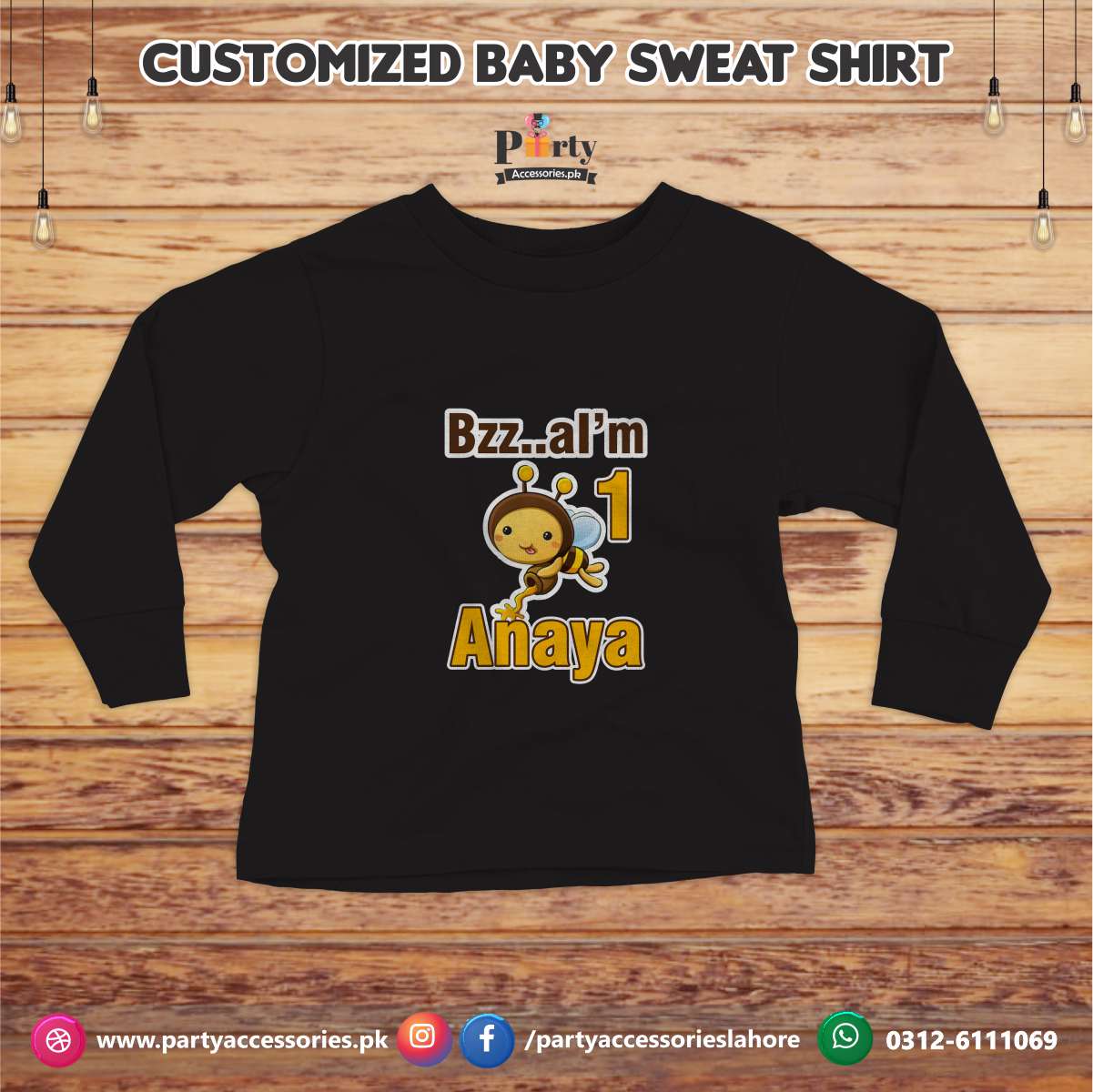 Honey Bee theme birthday customized Sweat shirt in Black