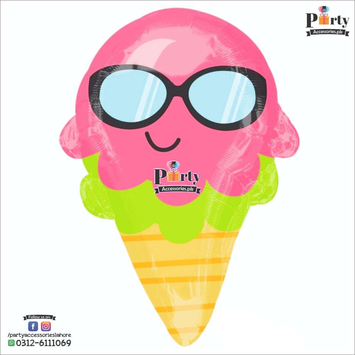 Cone ice cream shape exclusive birthday foil balloon for candyland tutti fruity theme