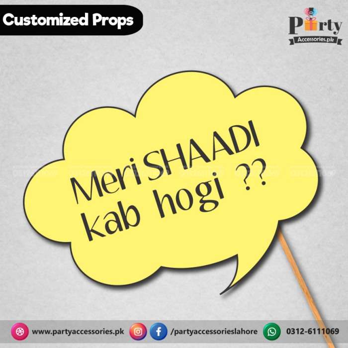 Customized funny WEDDING party photo prop MERI SHADI KAB HO GI?