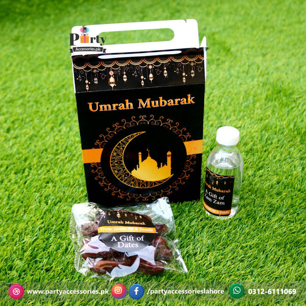 Customized Umrah Tabaruk Packaging | Umrah Giveaway Packaging in Black 
