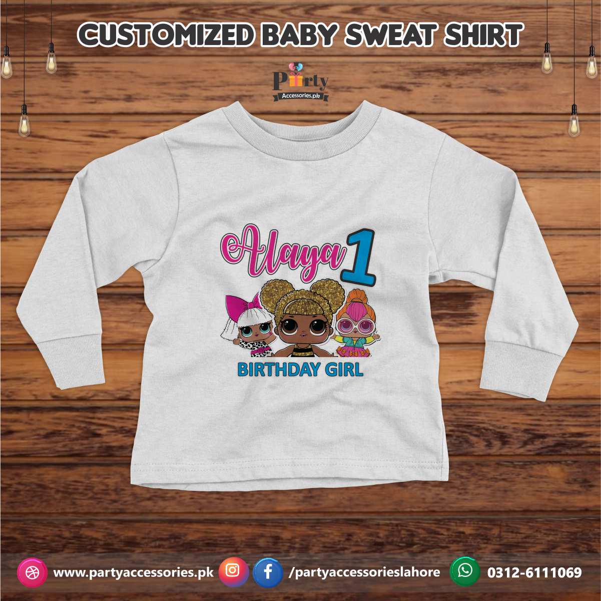 LOL Doll theme birthday customized Sweat shirt in White