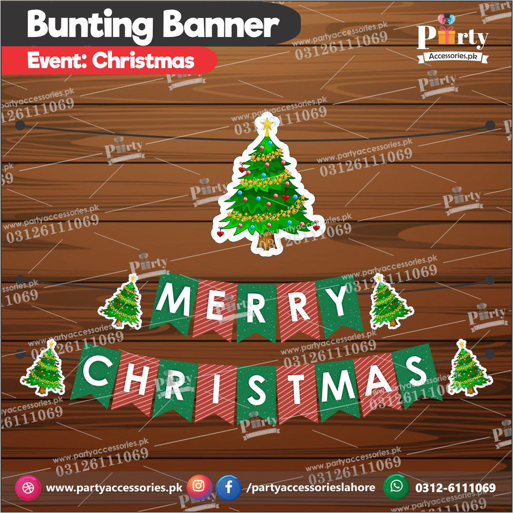 Merry Christmas Wall decoration bunting banner with elegant Tree cutouts