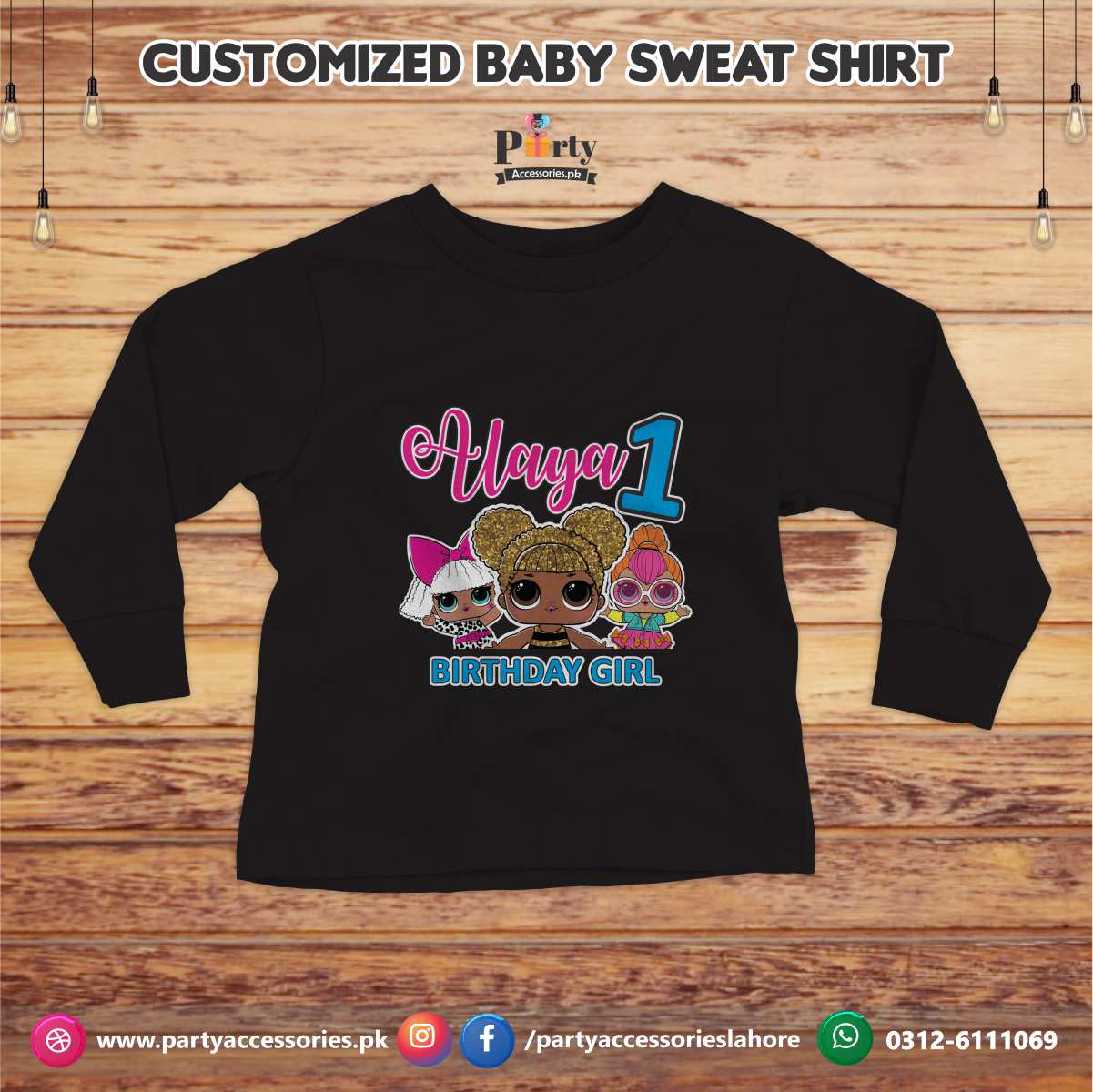 LOL Doll theme birthday customized Sweat shirt in Black
