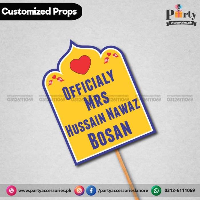 Customized funny WEDDING party photo prop OFFICIALLY MRS
