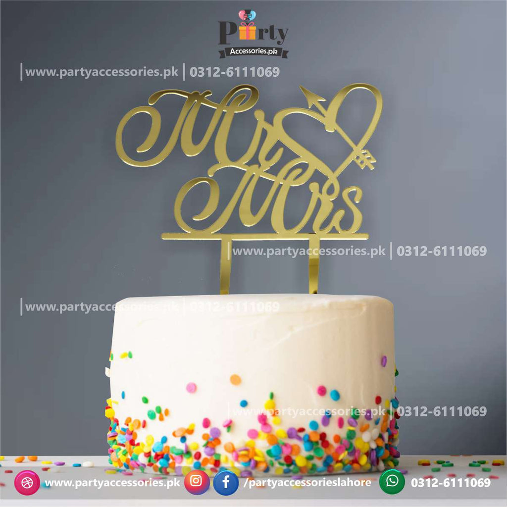 Mr and Mrs golden cake topper