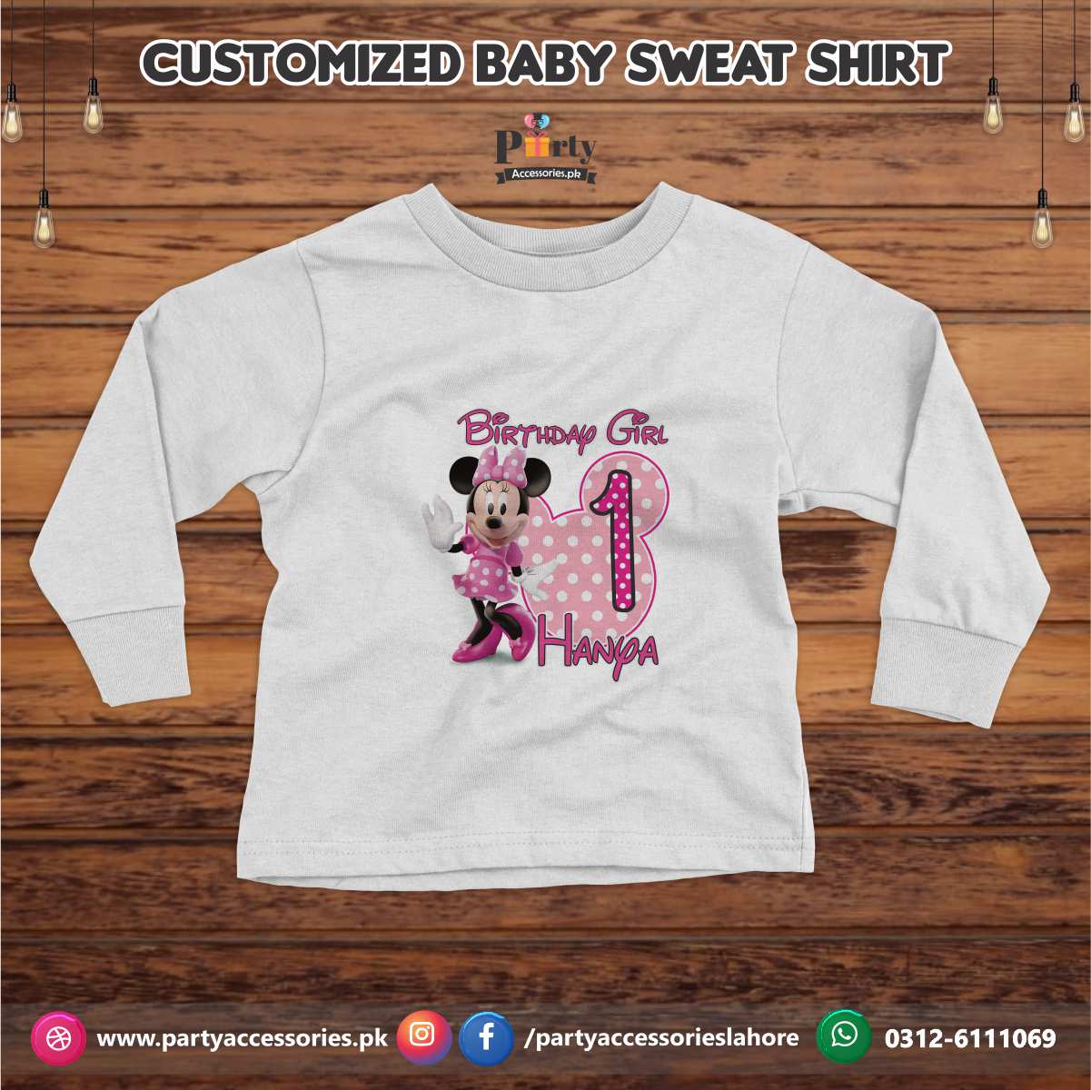 Minnie Mouse theme birthday customized Sweat shirt in White