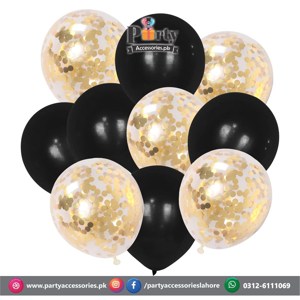 Black and golden confetti balloons