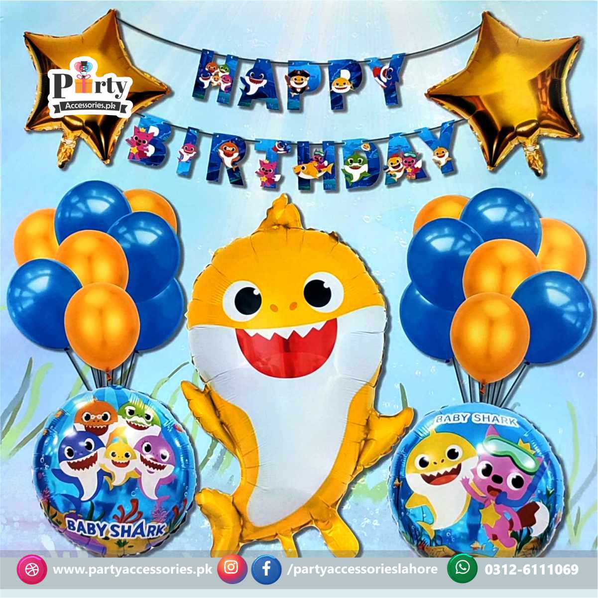 baby shark theme birthday decoration set