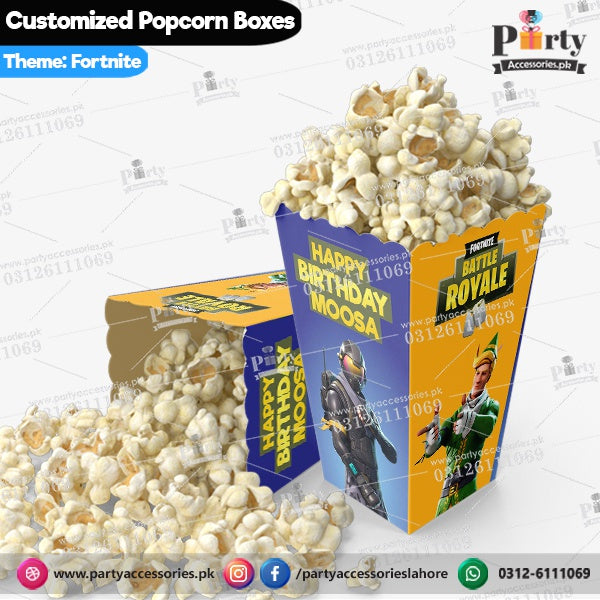 Customized Popcorn boxes for Fortnite themed birthday party