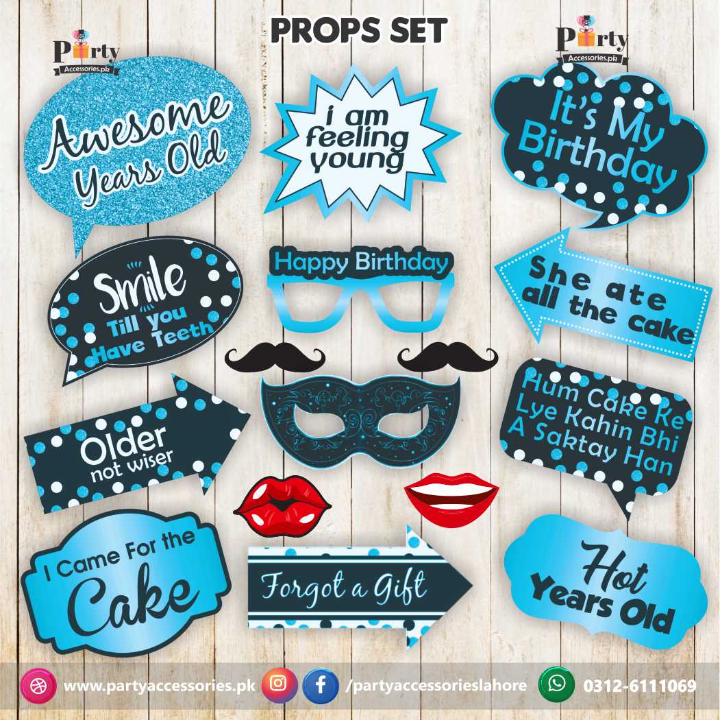 Happy birthday photo props set in blue AND BLACK COLOR 