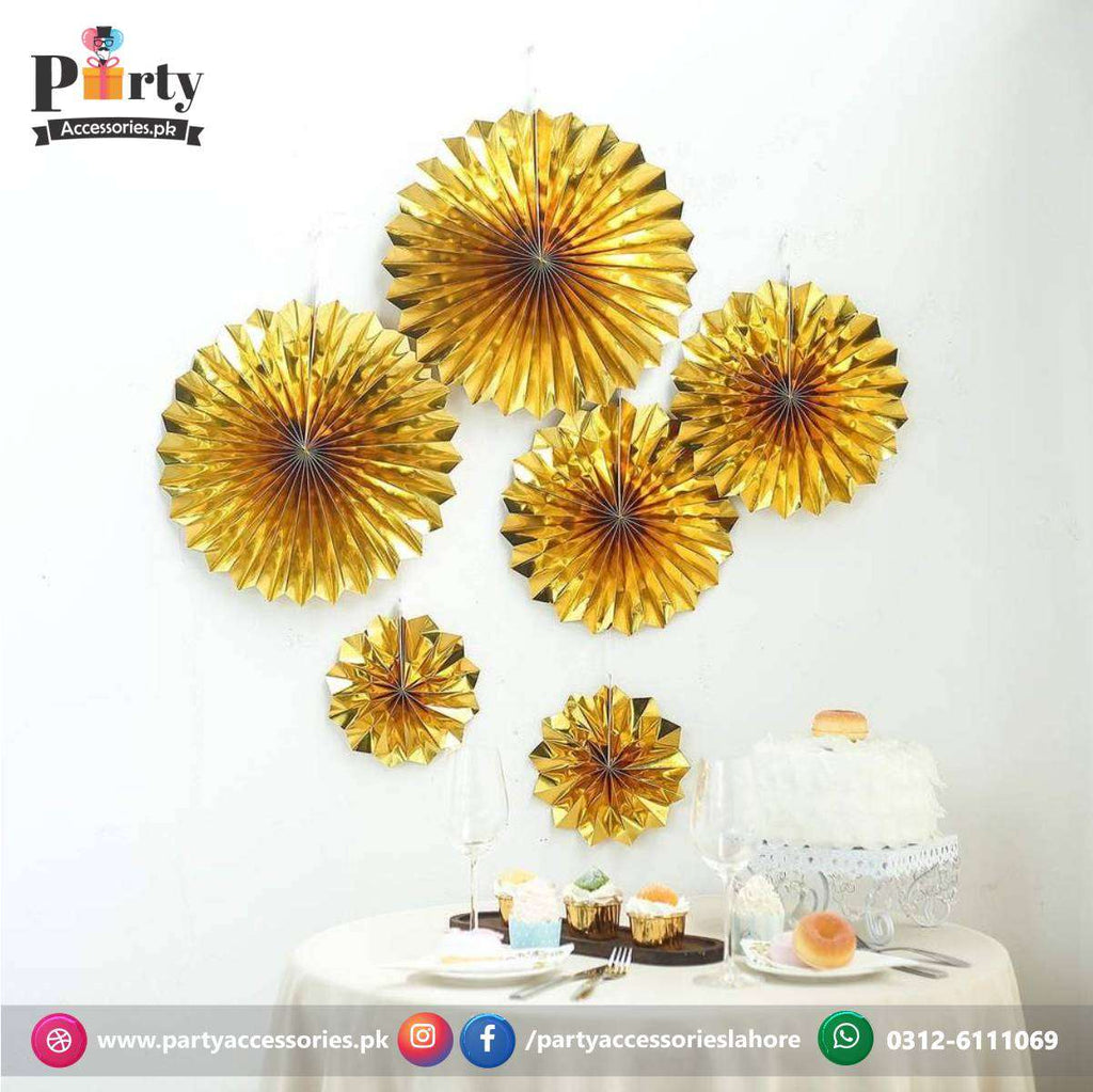 Paper Fan Wall decoration sets in Golden foil shinny hand crafted backdrop