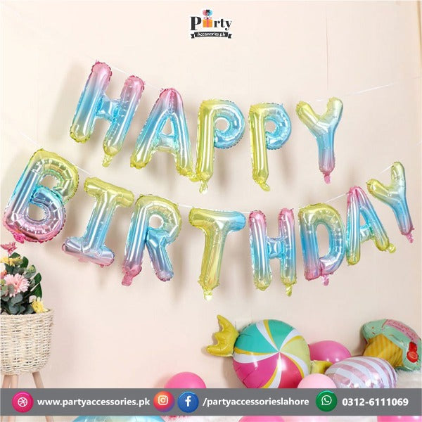rainbow theme happy birthday foil balloons 