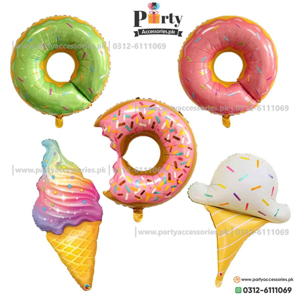 Donut and ice-cream shape foil balloons set for theme birthday | 5pcs