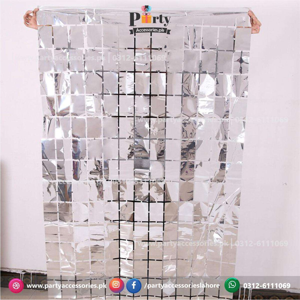 box cut square metallic foil fringe curtain