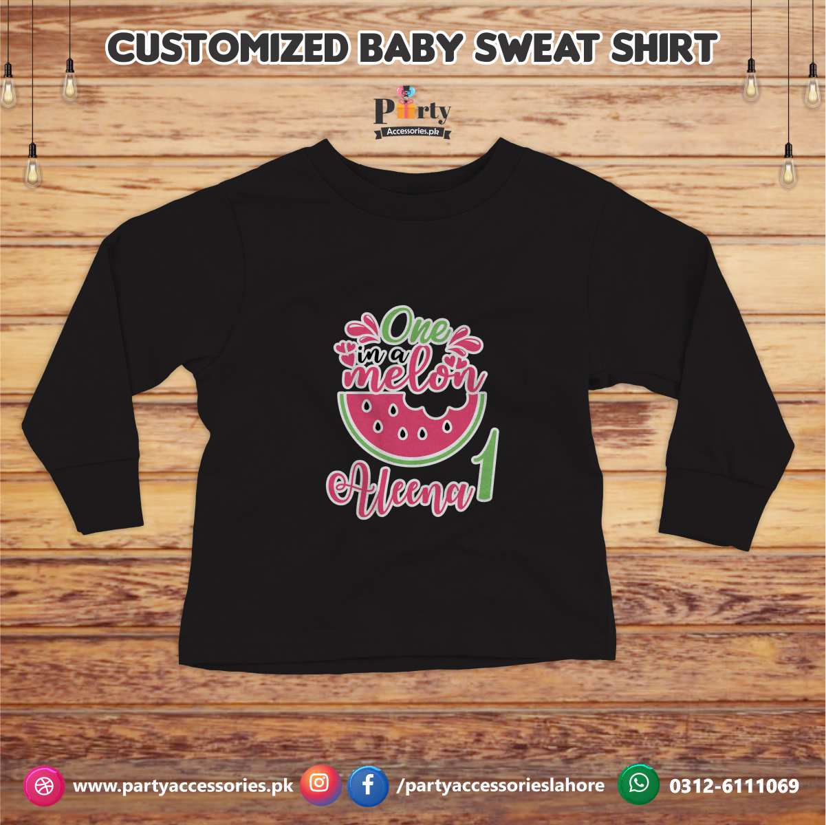 One in a Melon theme birthday customized Sweat shirt in Black