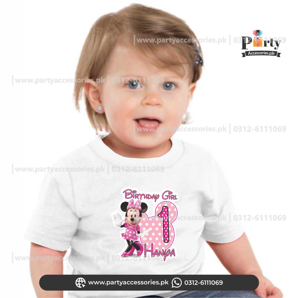 Minnie Mouse Theme Customized Kids T-shirt for Birthday Girl Celebration