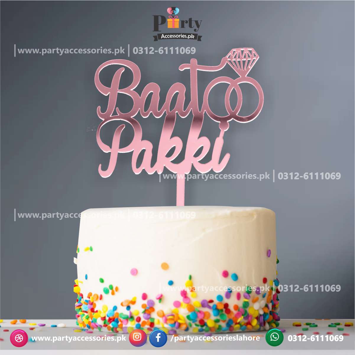 Baat pakki rose gold cake topper