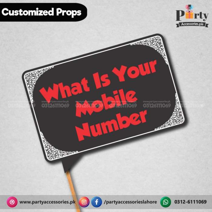 Customized FUNNY party photo prop WHAT IS YOUR MOBILE NUMBER