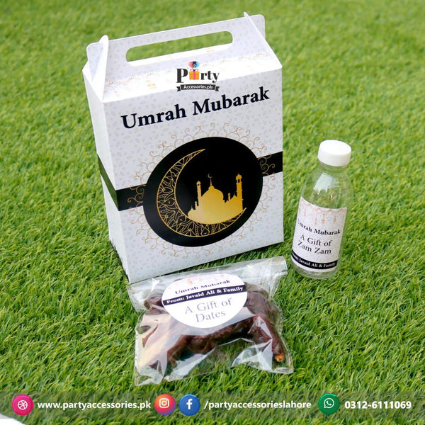 Customized Umrah Tabaruk Packaging | Umrah Giveaway Packaging in White