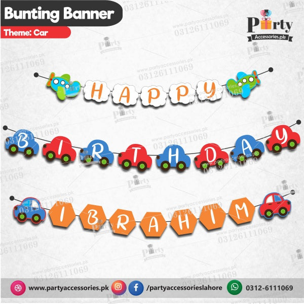 Customized Car theme Birthday Bunting Banner for Birthday