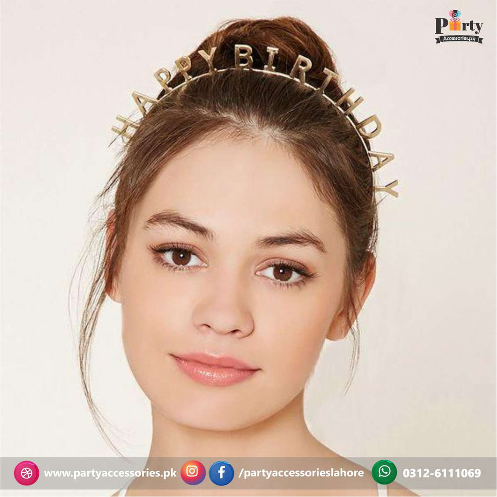 happy birthday metallic head band crown